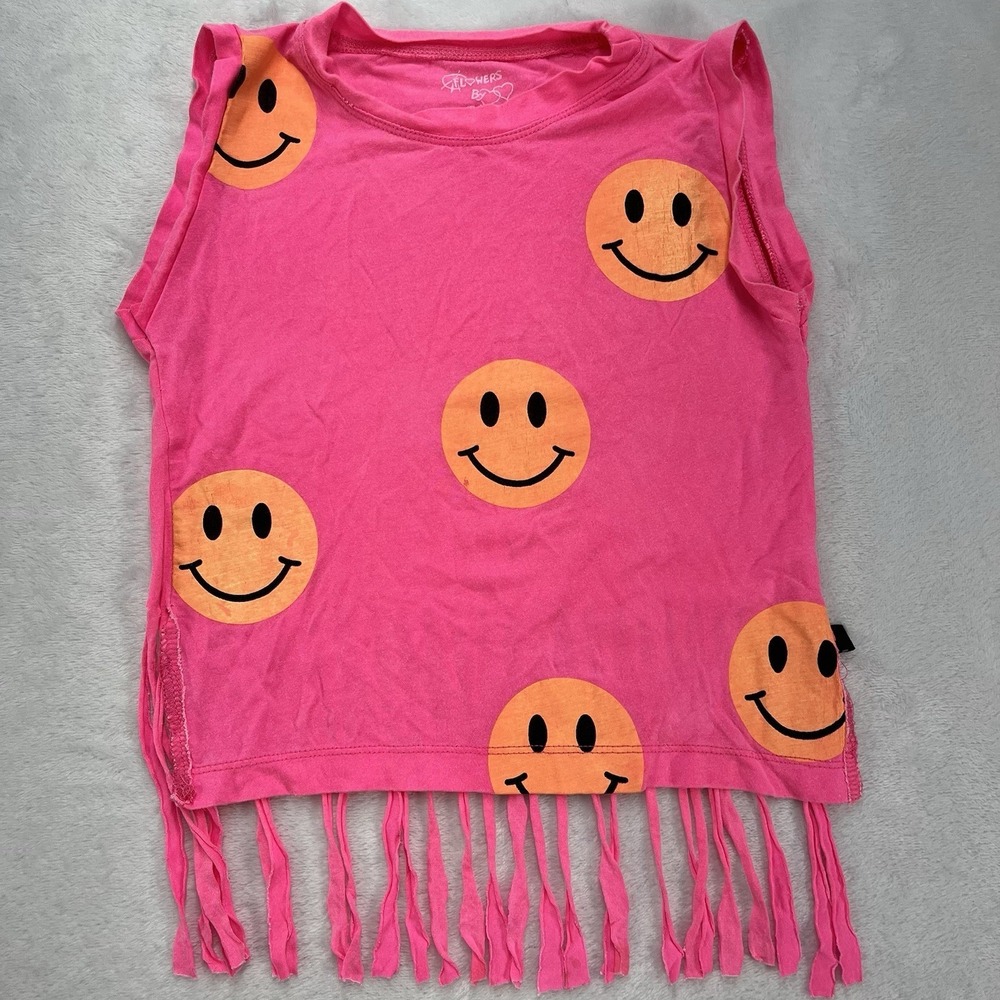 Flowers by Zoe Fringe Tank Girls 4 Smiley Face Pink Hippie Retro Festival Fun